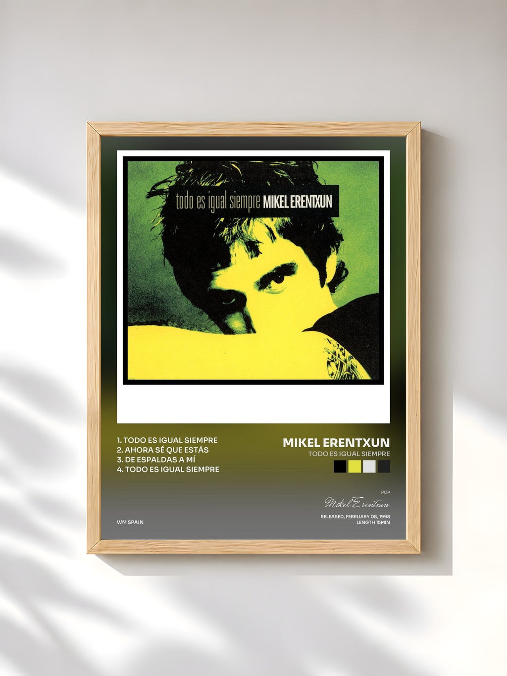 #bois Tableau de l'album Todo Es Igual Siempre de Mikel Erentxun, cadre en bois brut, imprimé et encadré en France
