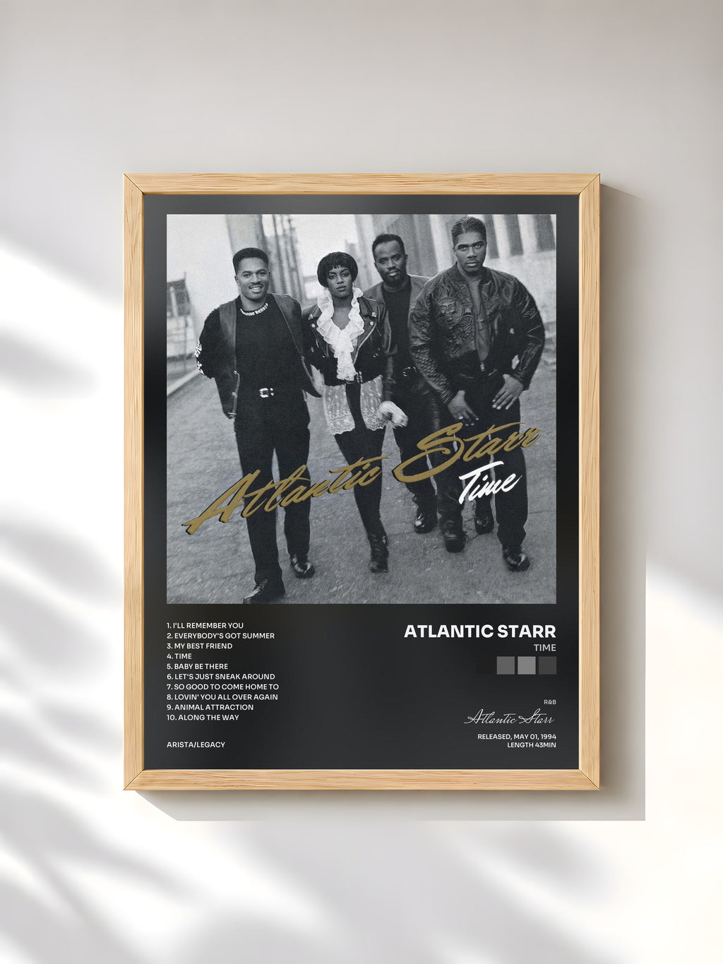 #bois Tableau de l'album Time de Atlantic Starr, cadre en bois brut, imprimé et encadré en France
