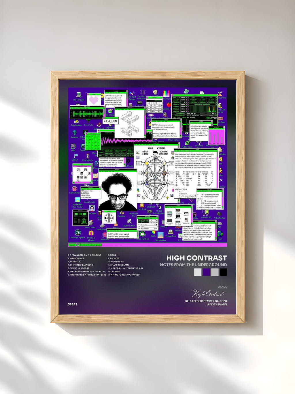 #bois Tableau de l'album Notes From The Underground de High Contrast, cadre en bois brut, imprimé et encadré en France