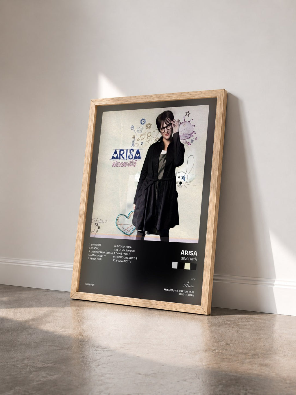 #bois Tableau de l'album Sincerità de Arisa vu de trois quarts, cadre en bois brut