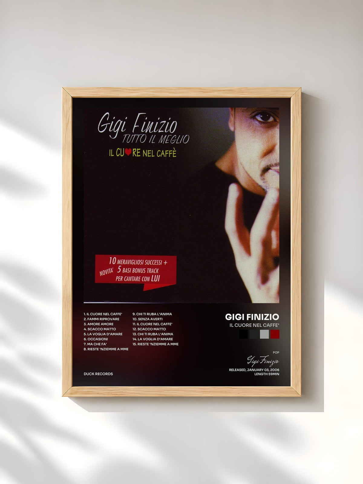 #bois Tableau de l'album Il Cuore Nel Caffe' de Gigi Finizio, cadre en bois brut, imprimé et encadré en France