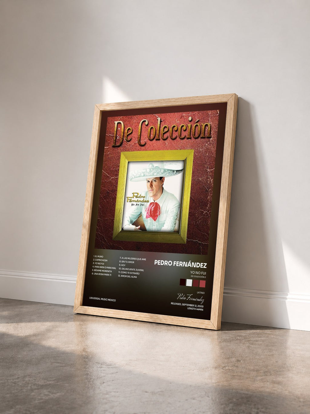 #bois Tableau de l'album Yo No Fui (De Colección 2) de Pedro Fernández vu de trois quarts, cadre en bois brut