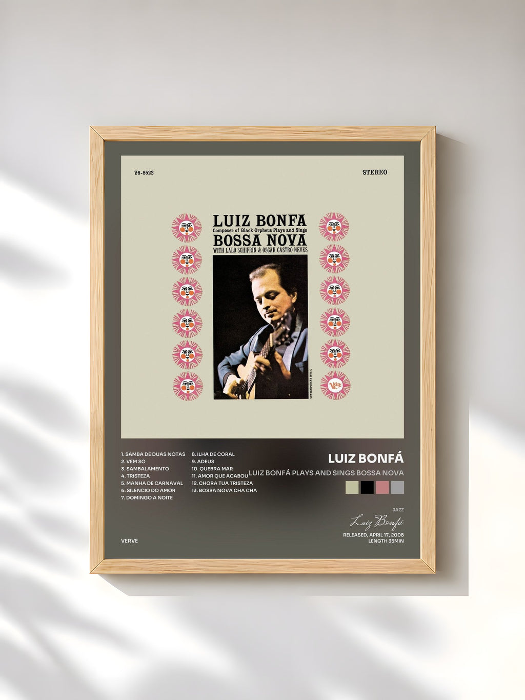 #bois Tableau de l'album Luiz Bonfá Plays And Sings Bossa Nova de Luiz Bonfá, cadre en bois brut, imprimé et encadré en France
