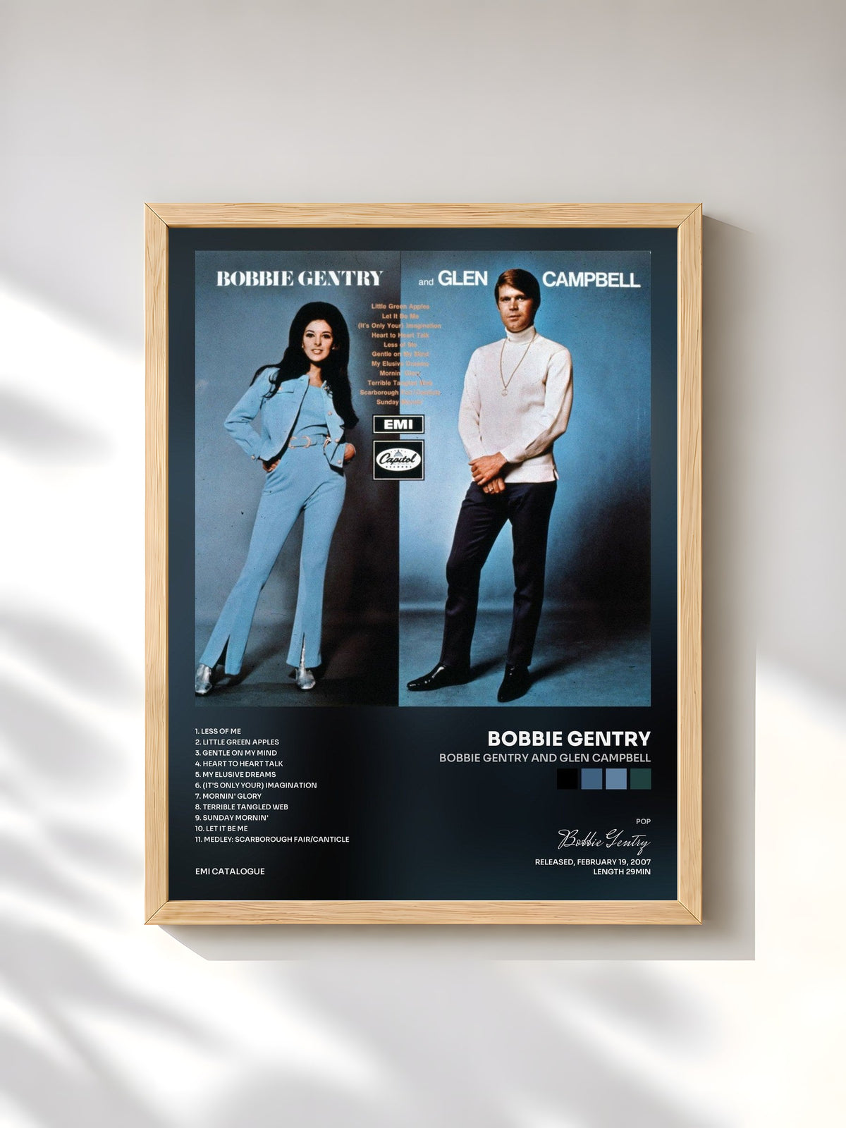 #bois Tableau de l'album Bobbie Gentry And Glen Campbell de Bobbie Gentry, cadre en bois brut, imprimé et encadré en France