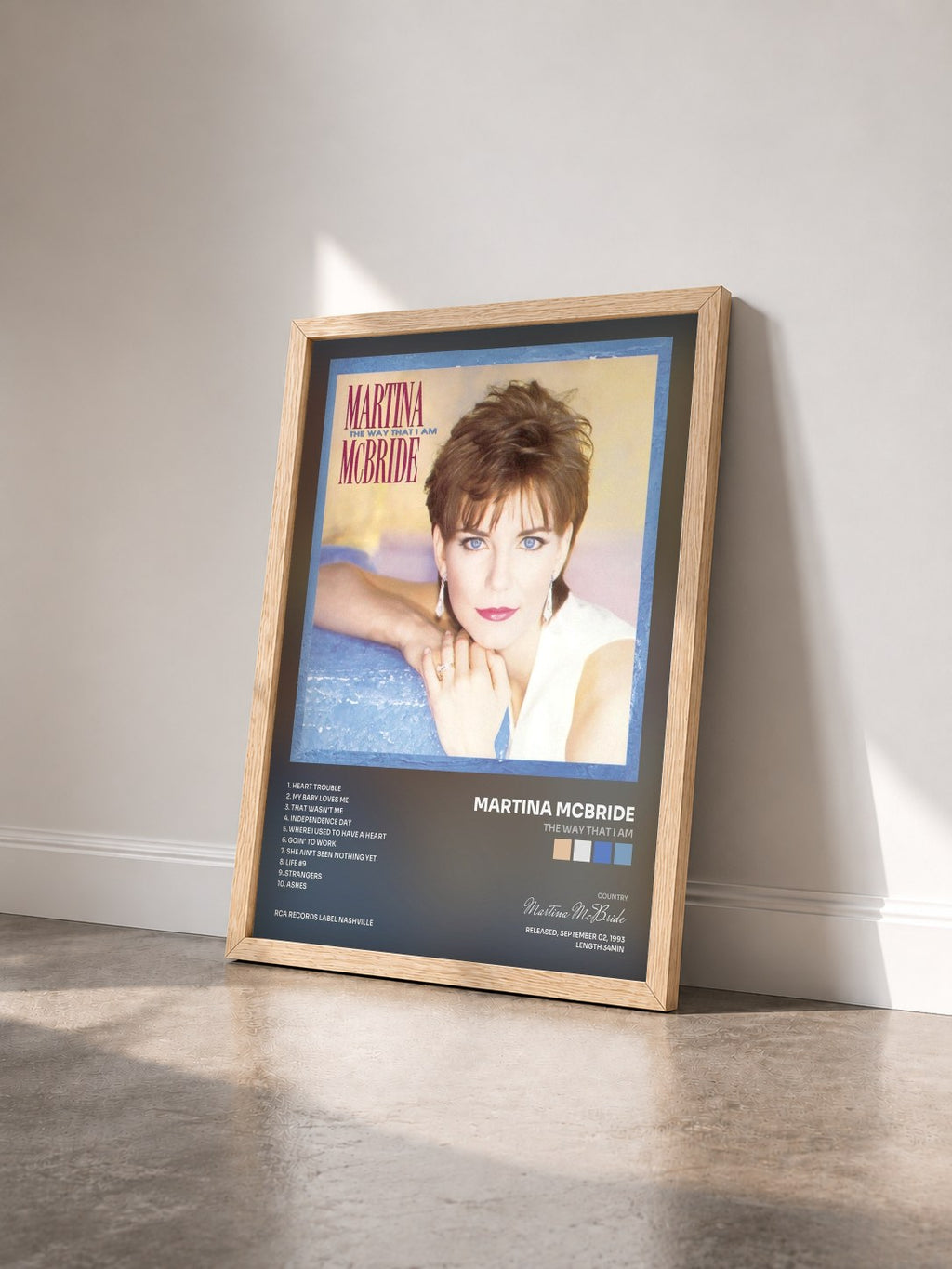 #bois Tableau de l'album The Way That I Am de Martina McBride vu de trois quarts, cadre en bois brut