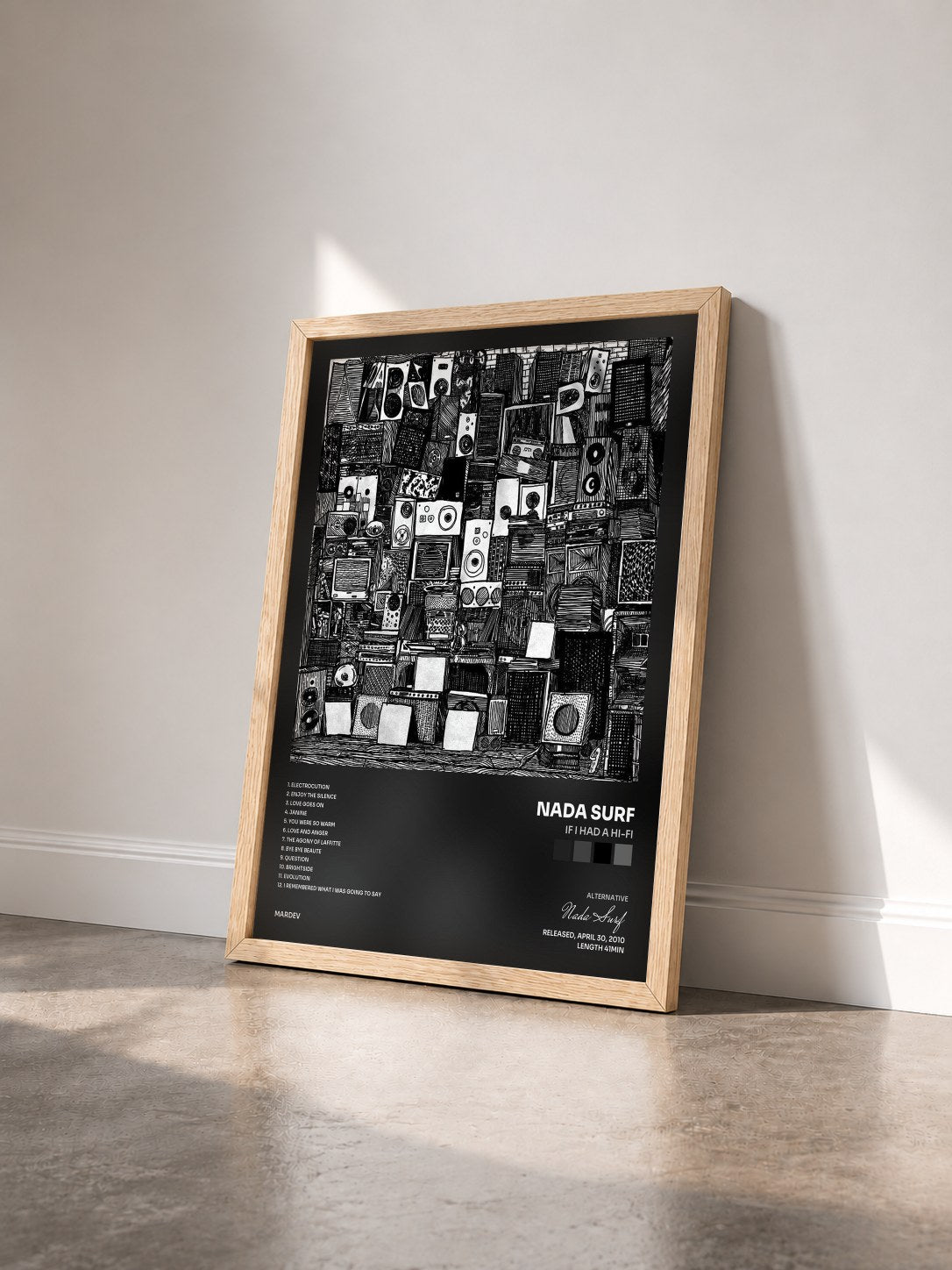 #bois Tableau de l'album If I Had A Hi-Fi de Nada Surf vu de trois quarts, cadre en bois brut