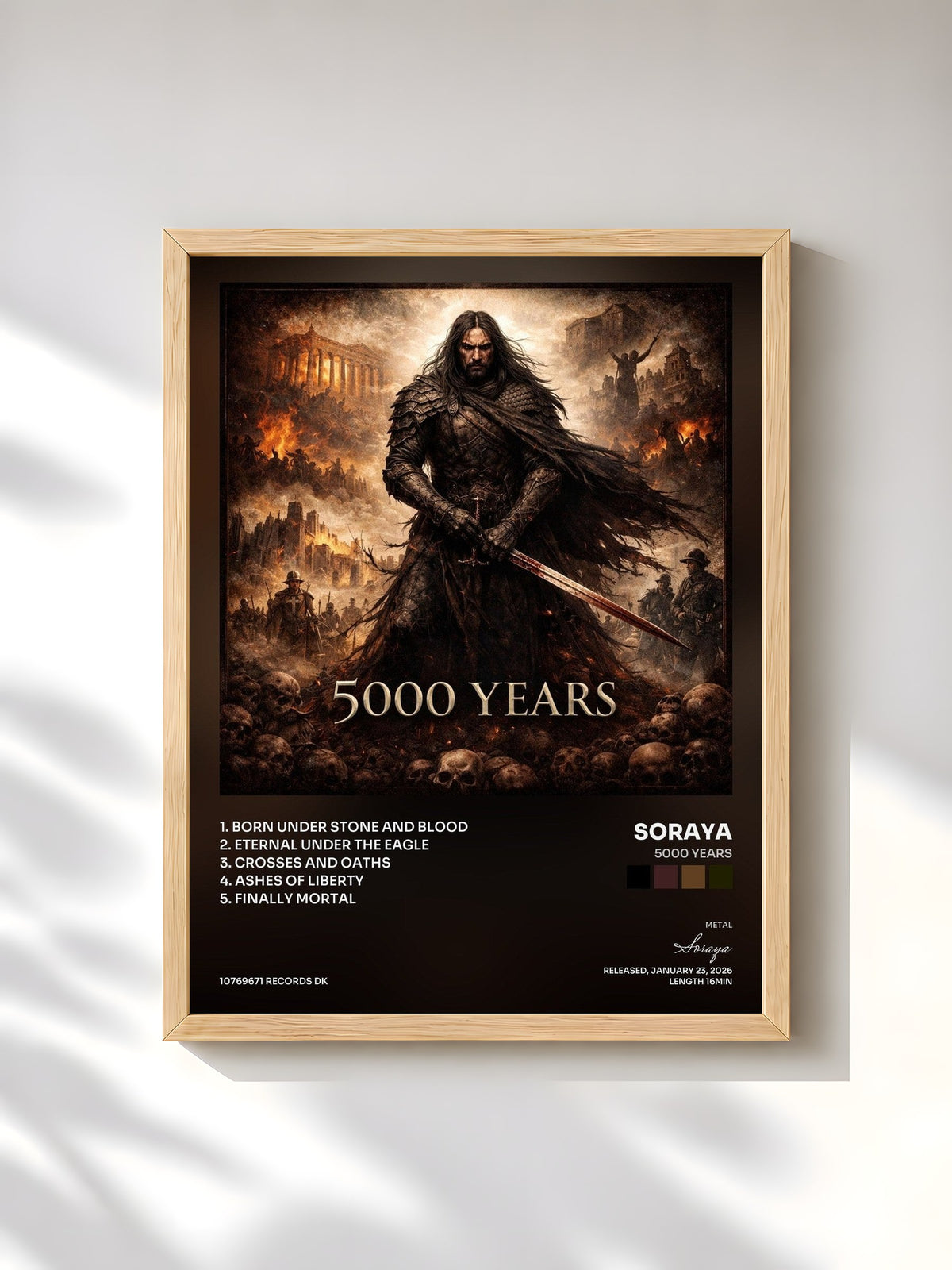 #bois Tableau de l'album 5000 years de Soraya, cadre en bois brut, imprimé et encadré en France