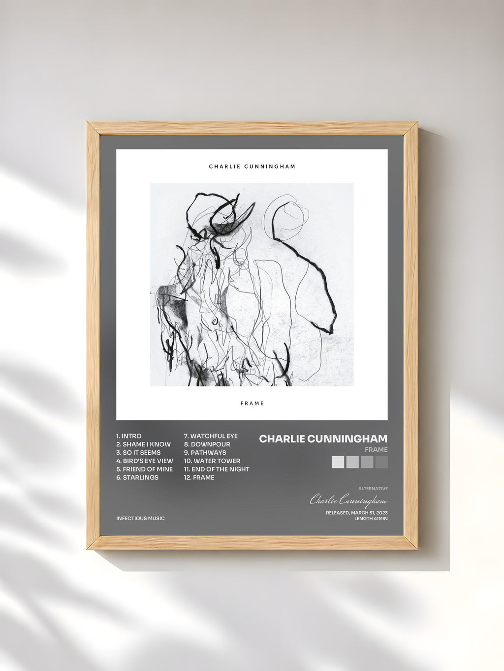 #bois Tableau de l'album Frame de Charlie Cunningham, cadre en bois brut, imprimé et encadré en France