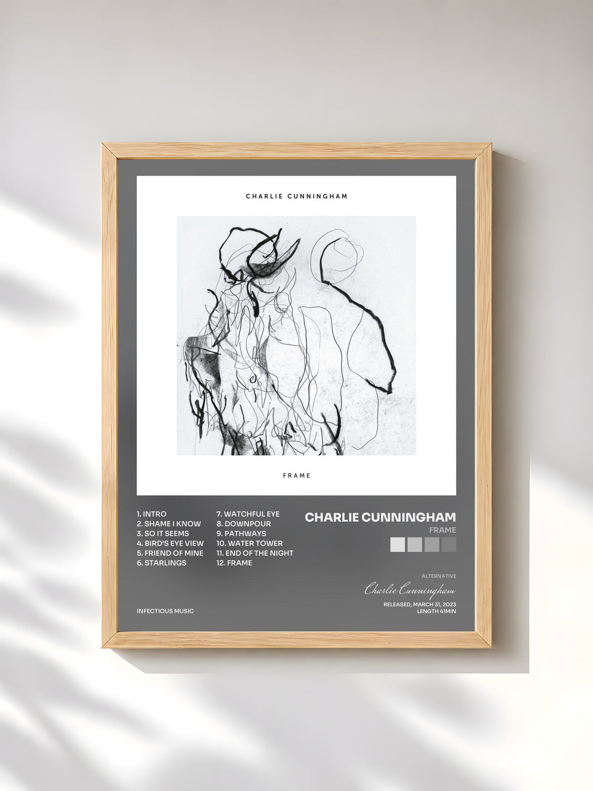 #bois Tableau de l'album Frame de Charlie Cunningham, cadre en bois brut, imprimé et encadré en France