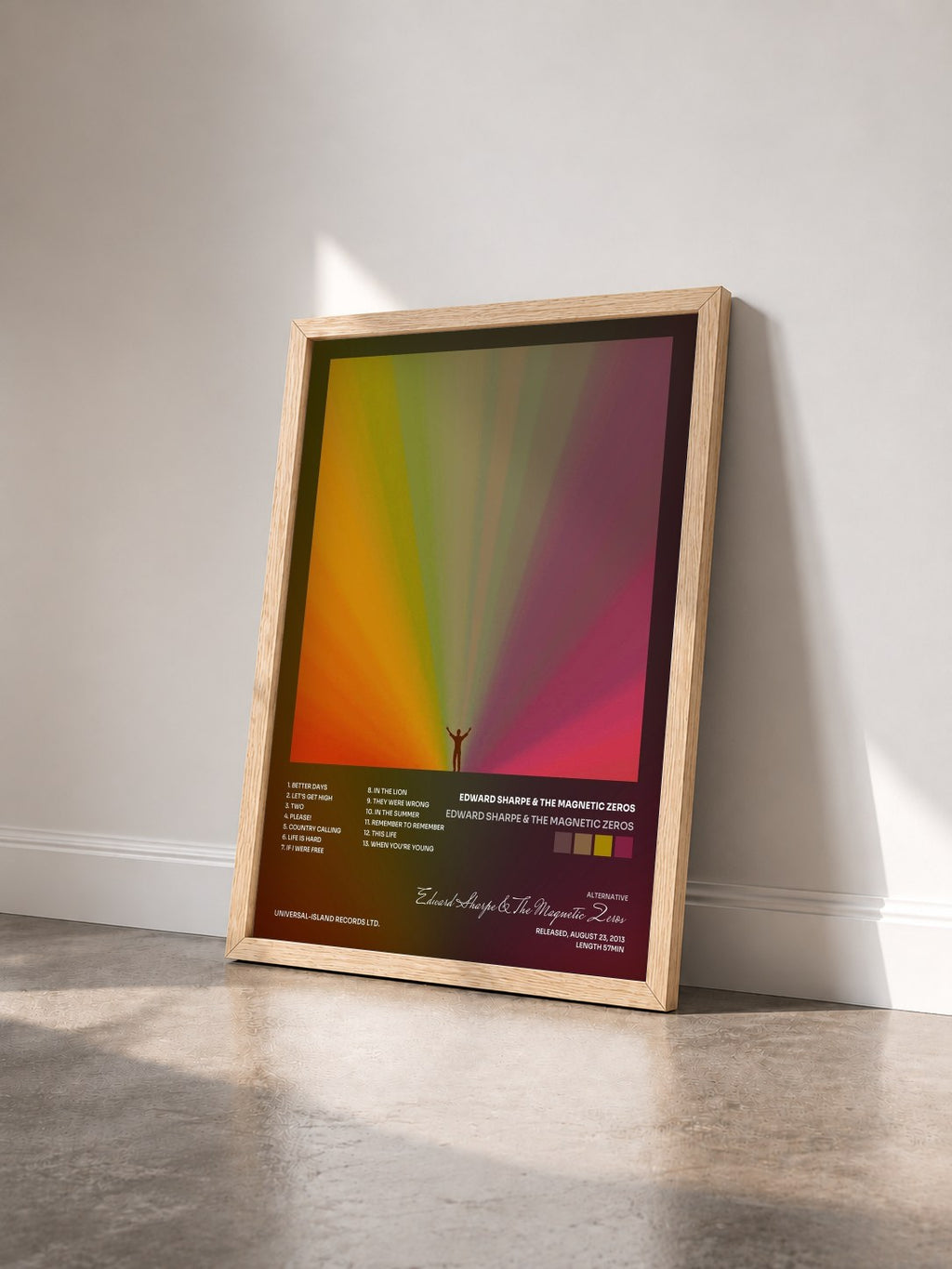 #bois Tableau de l'album Edward Sharpe & The Magnetic Zeros de Edward Sharpe & The Magnetic Zeros vu de trois quarts, cadre en bois brut