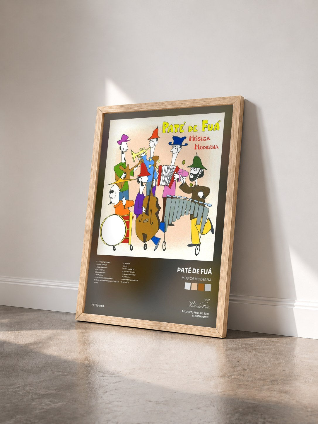 #bois Tableau de l'album Música Moderna de Paté de Fuá vu de trois quarts, cadre en bois brut