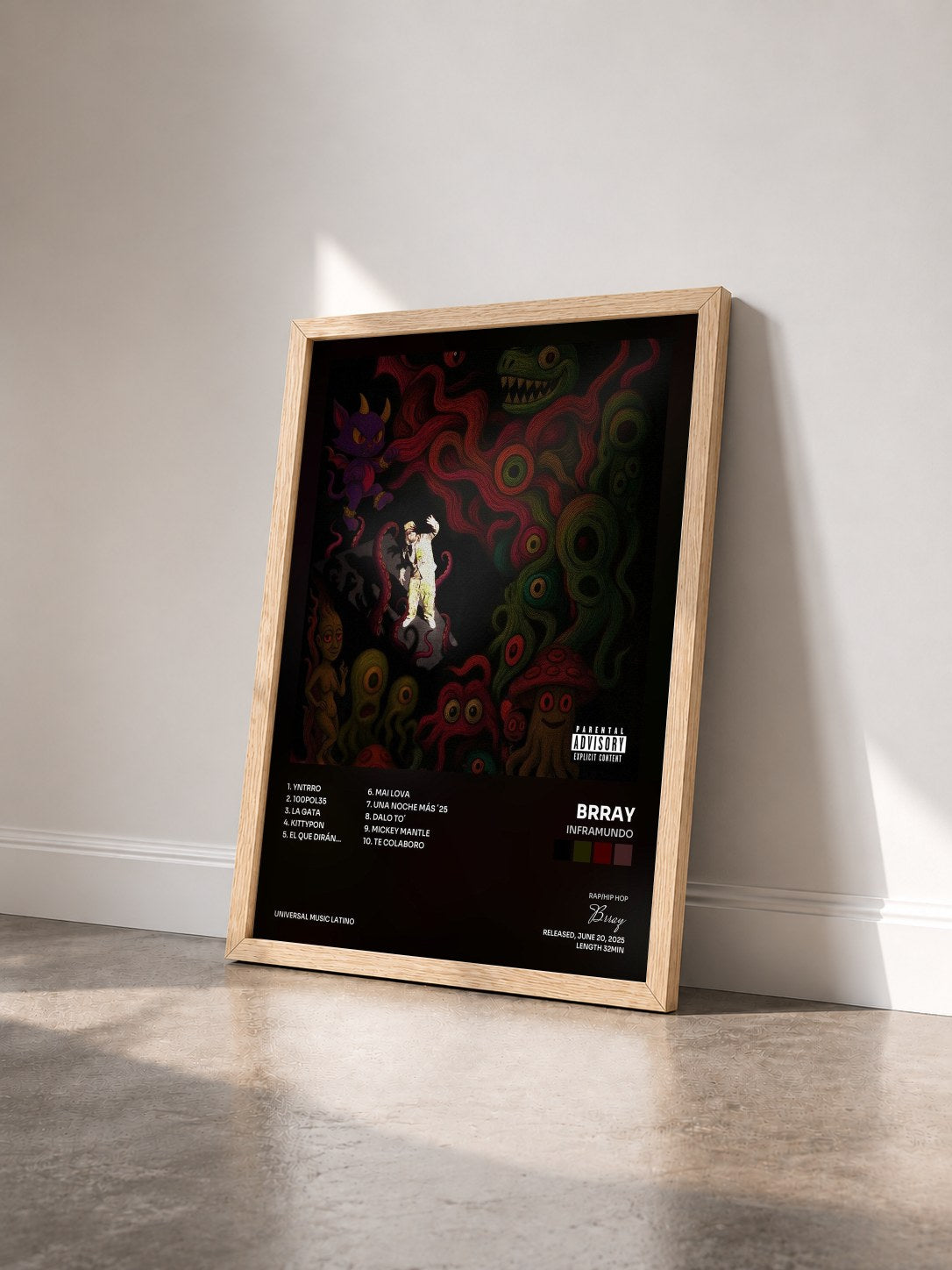 #bois Tableau de l'album Inframundo de Brray vu de trois quarts, cadre en bois brut
