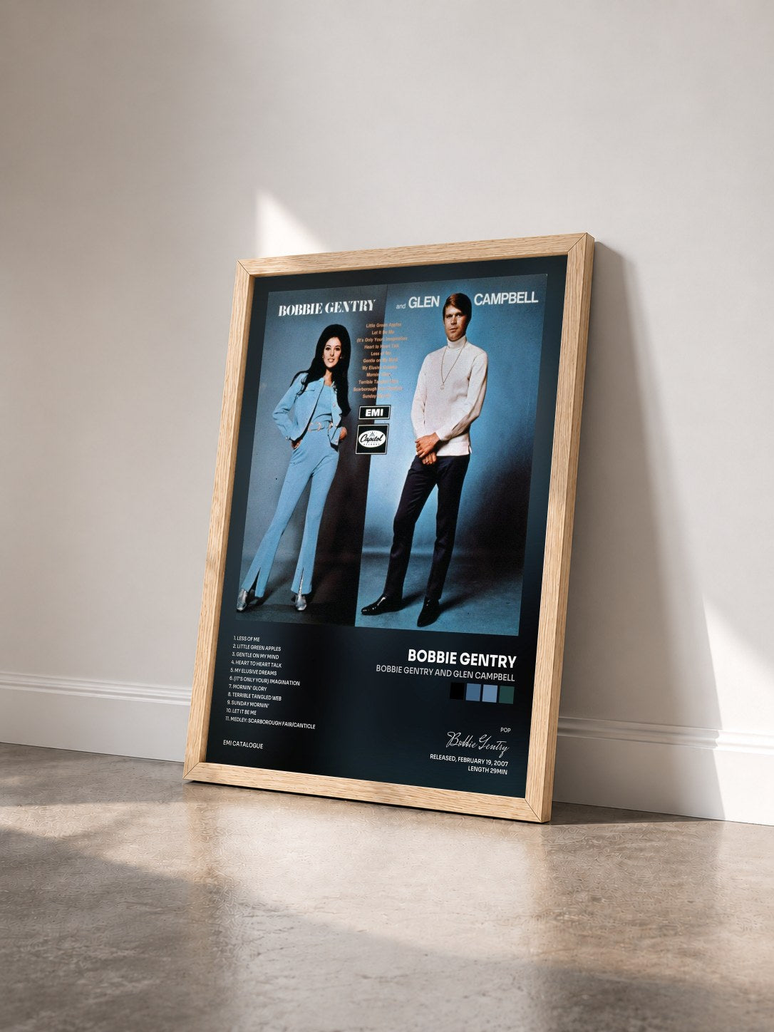 #bois Tableau de l'album Bobbie Gentry And Glen Campbell de Bobbie Gentry vu de trois quarts, cadre en bois brut