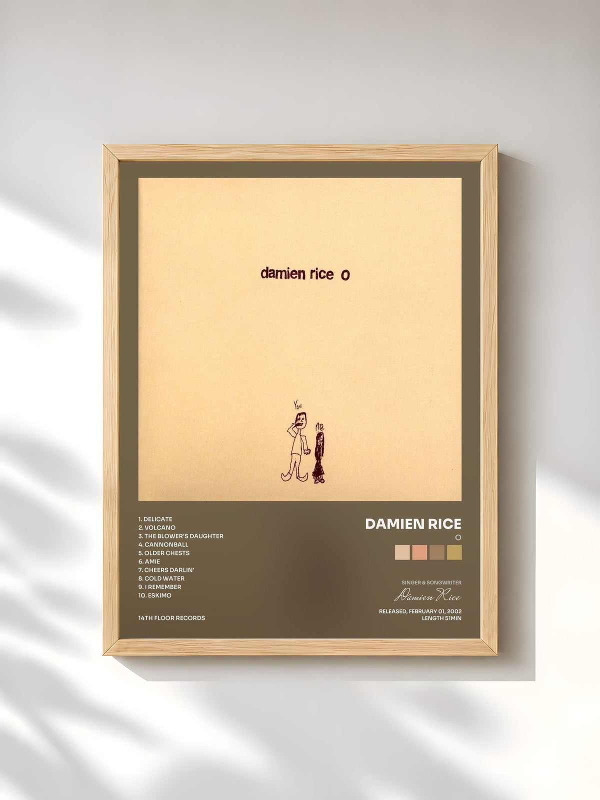 #bois Tableau de l'album O de Damien Rice, cadre en bois brut, imprimé et encadré en France