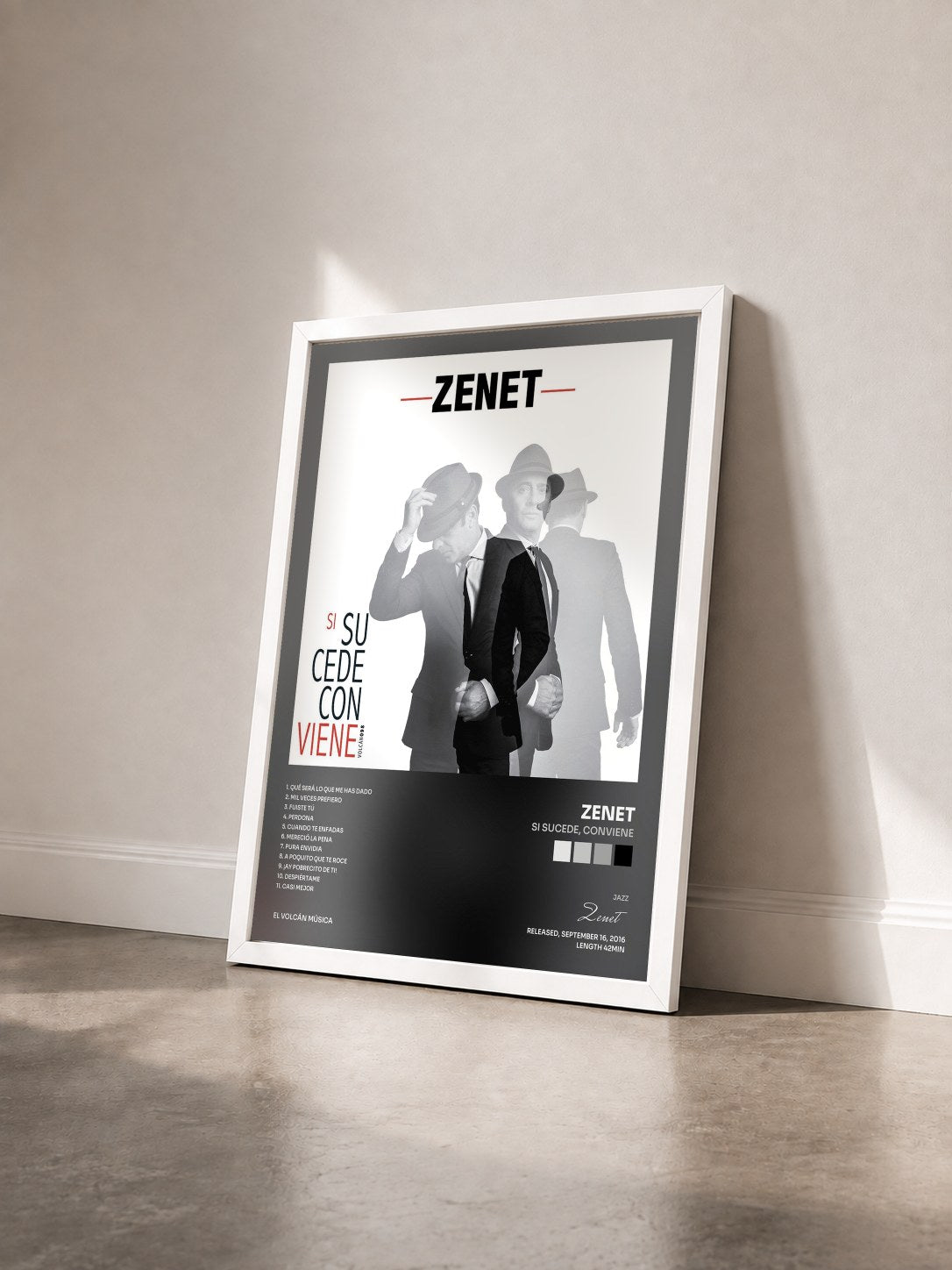 #blanc Tableau de l'album Si Sucede, Conviene de Zenet vu de trois quarts, cadre blanc