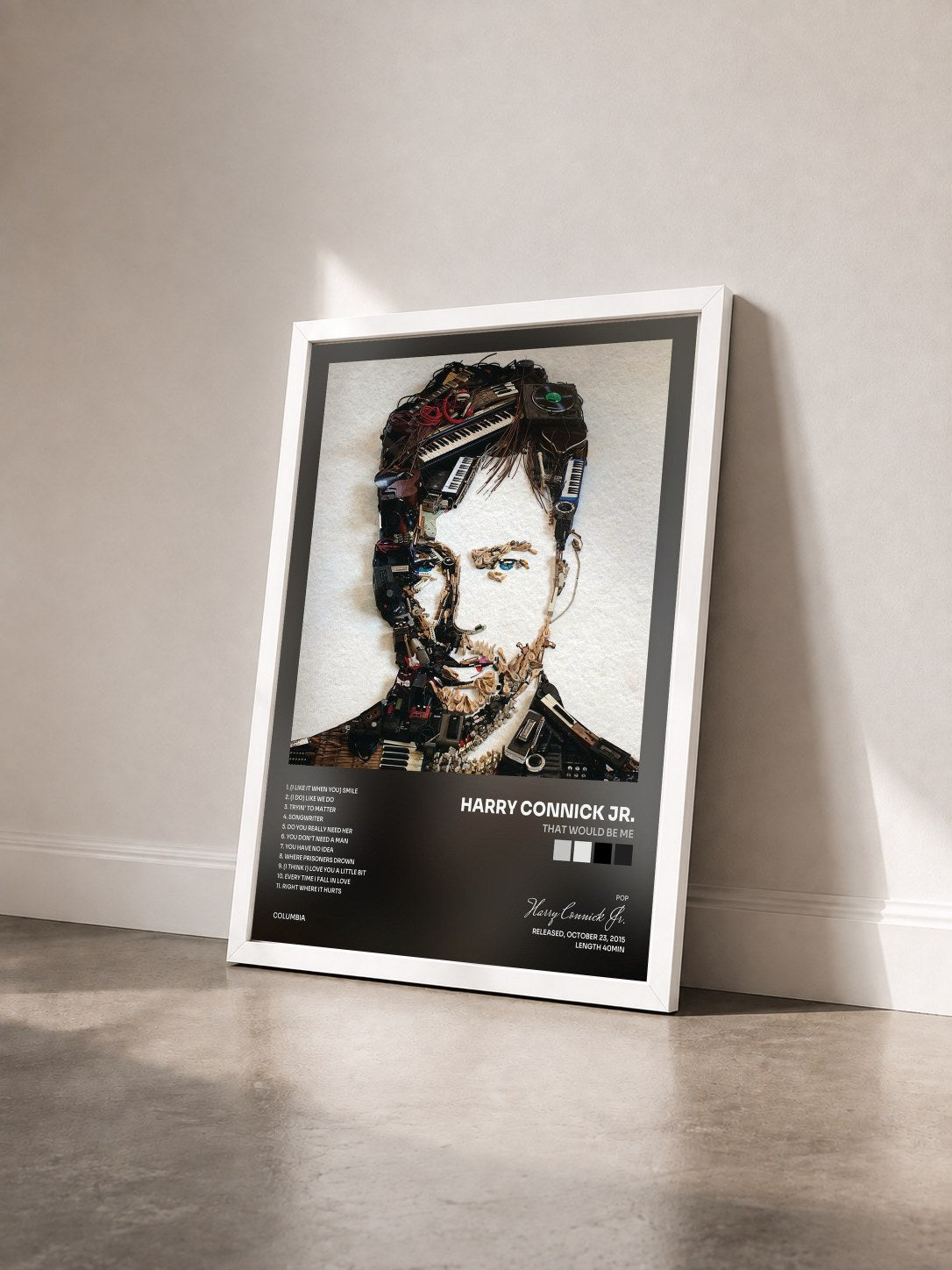 #blanc Tableau de l'album That Would Be Me de Harry Connick Jr. vu de trois quarts, cadre blanc