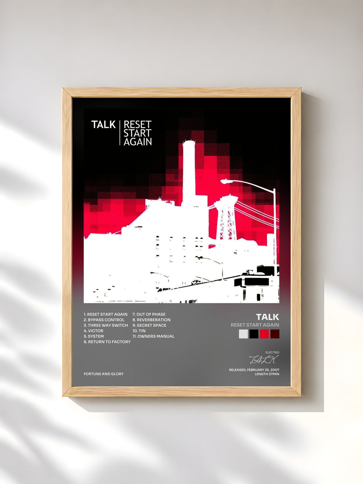 #bois Tableau de l'album Reset Start Again de TALK, cadre en bois brut, imprimé et encadré en France