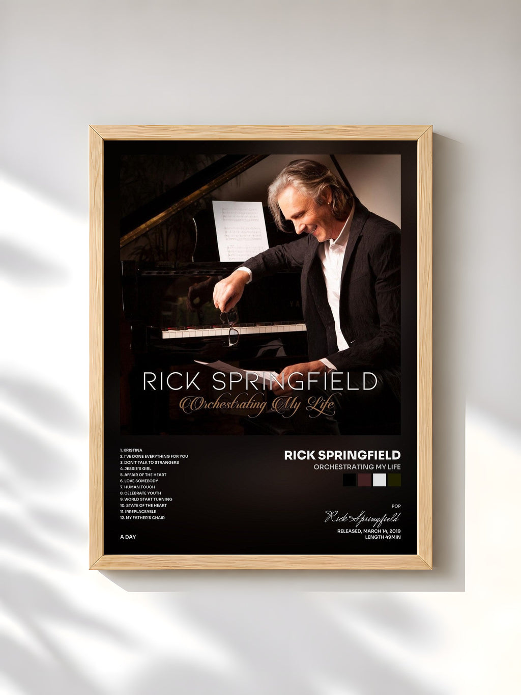 #bois Tableau de l'album Orchestrating My Life de Rick Springfield, cadre en bois brut, imprimé et encadré en France