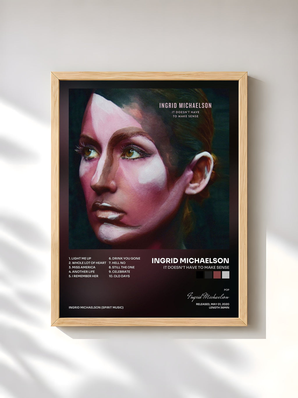 #bois Tableau de l'album It Doesn't Have To Make Sense de Ingrid Michaelson, cadre en bois brut, imprimé et encadré en France