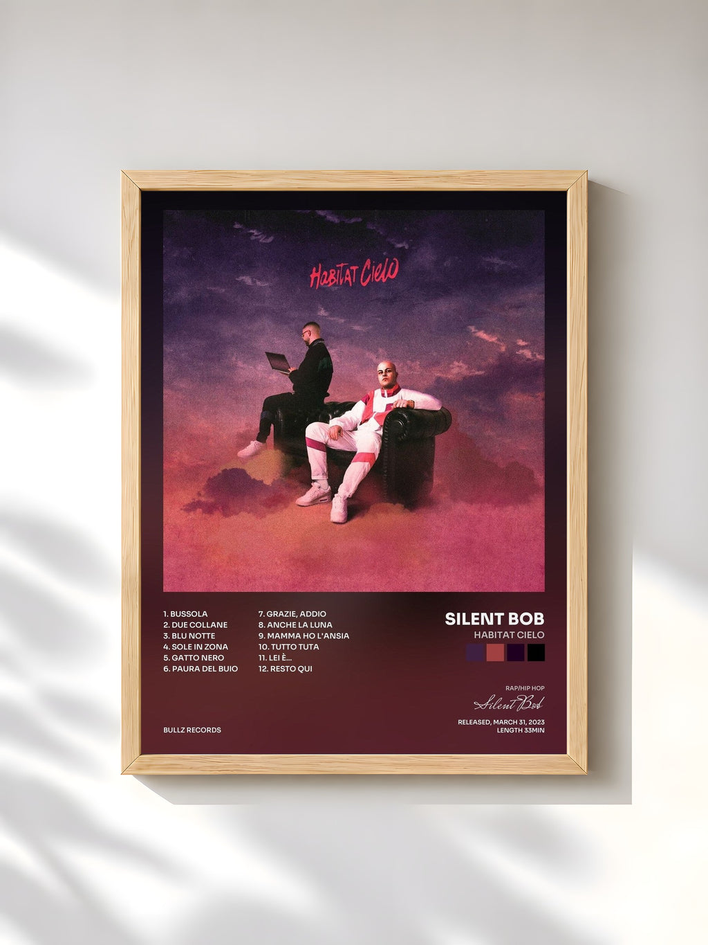#bois Tableau de l'album Habitat Cielo de Silent Bob, cadre en bois brut, imprimé et encadré en France