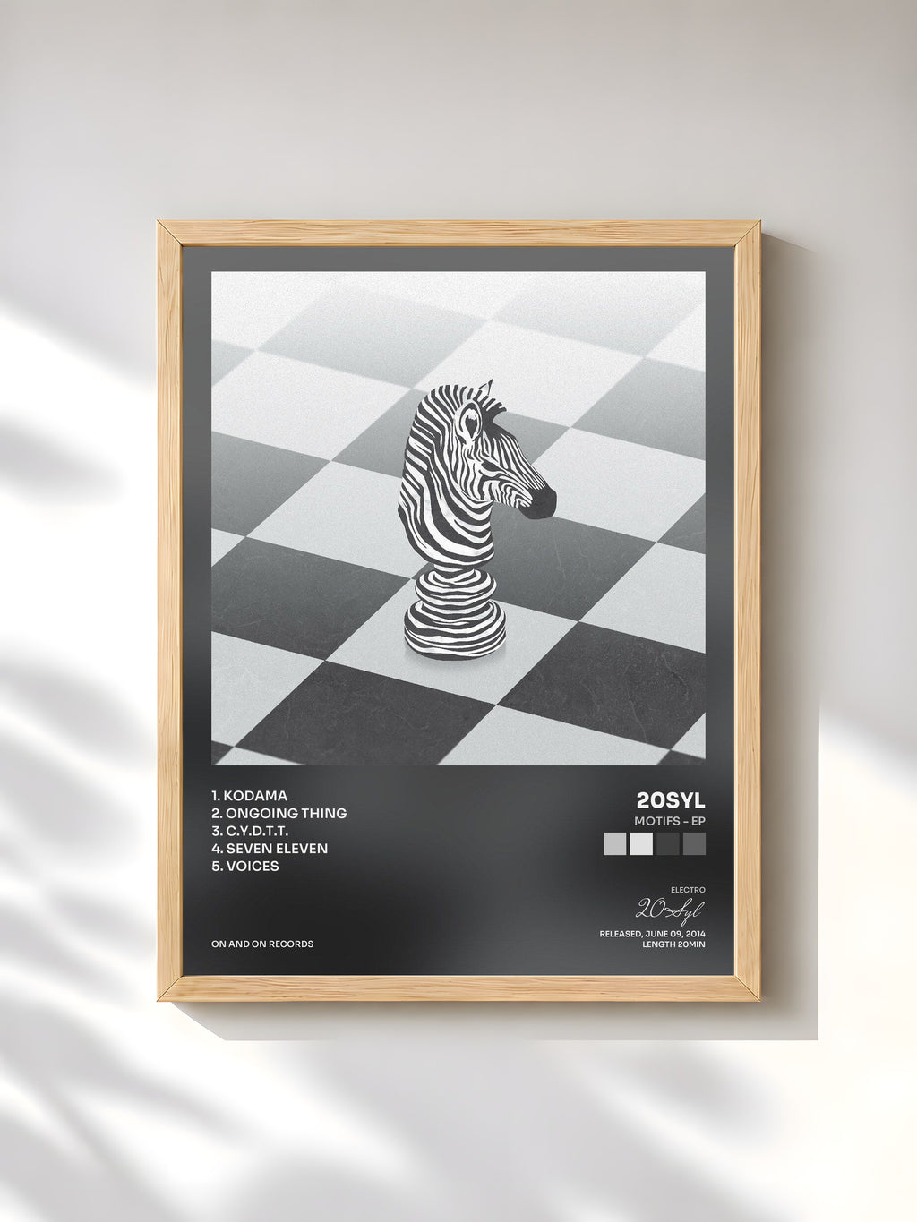 #bois Tableau de l'album Motifs - EP de 20Syl, cadre en bois brut, imprimé et encadré en France