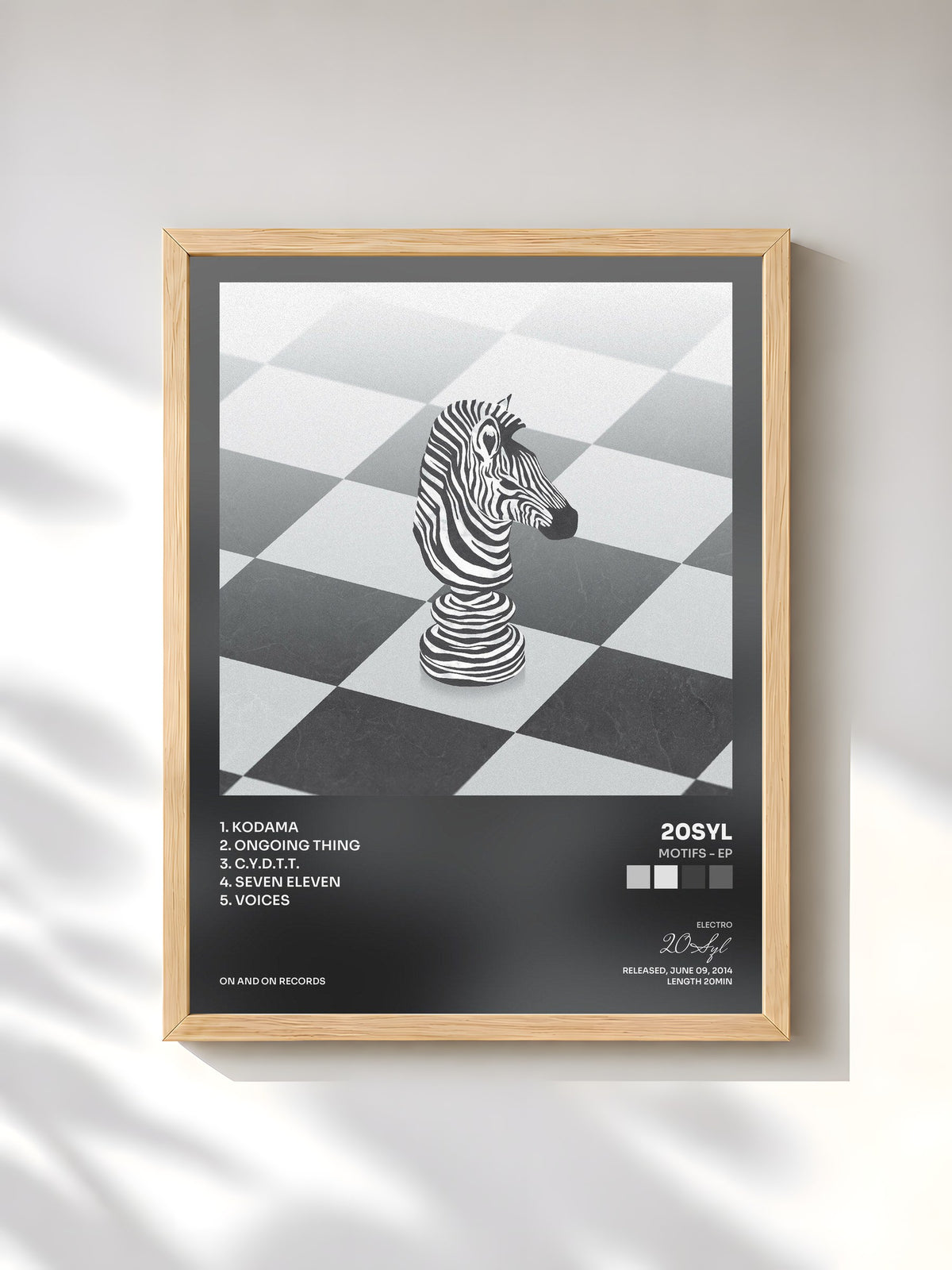 #bois Tableau de l'album Motifs - EP de 20Syl, cadre en bois brut, imprimé et encadré en France