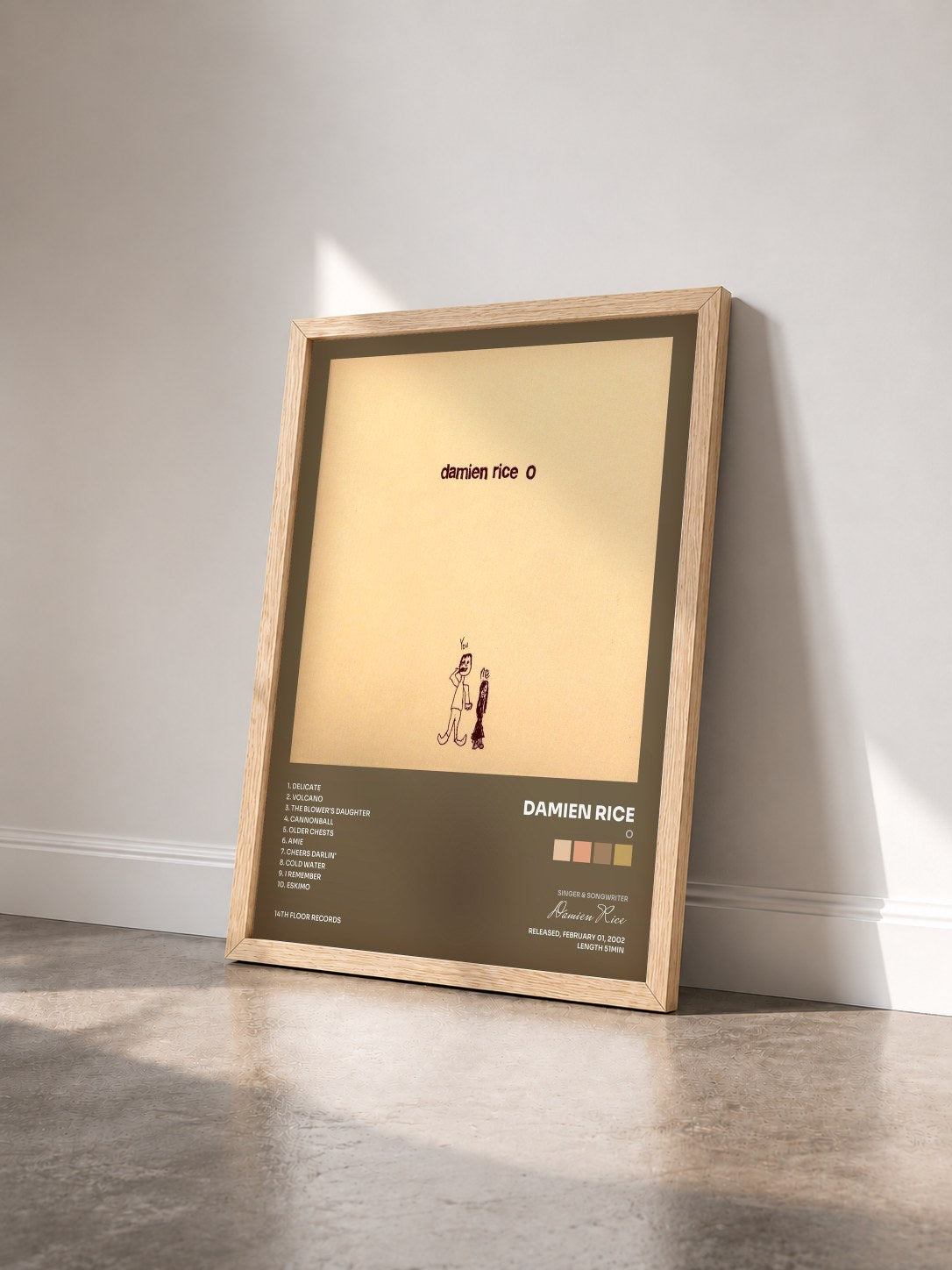 #bois Tableau de l'album O de Damien Rice vu de trois quarts, cadre en bois brut