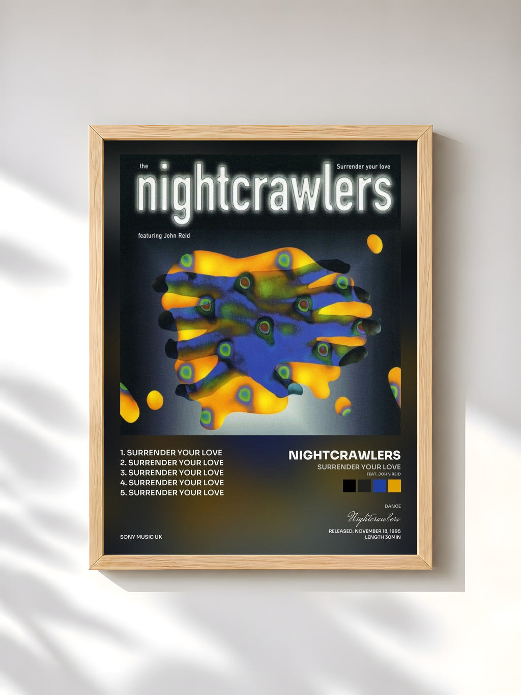 #bois Tableau de l'album Surrender Your Love (feat. John Reid) de Nightcrawlers, cadre en bois brut, imprimé et encadré en France