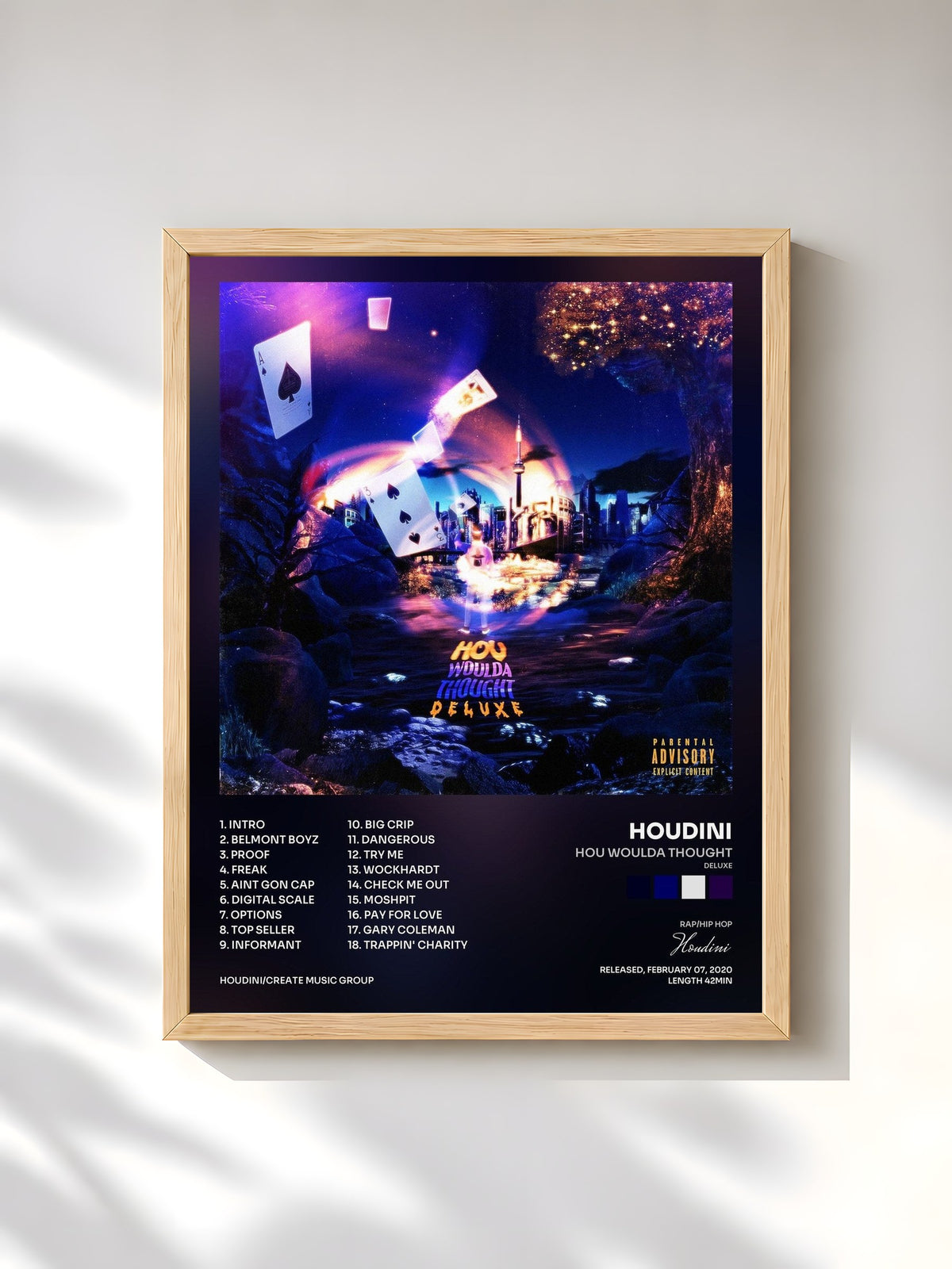 #bois Tableau de l'album HOU WOULDA THOUGHT (DELUXE) de Houdini, cadre en bois brut, imprimé et encadré en France