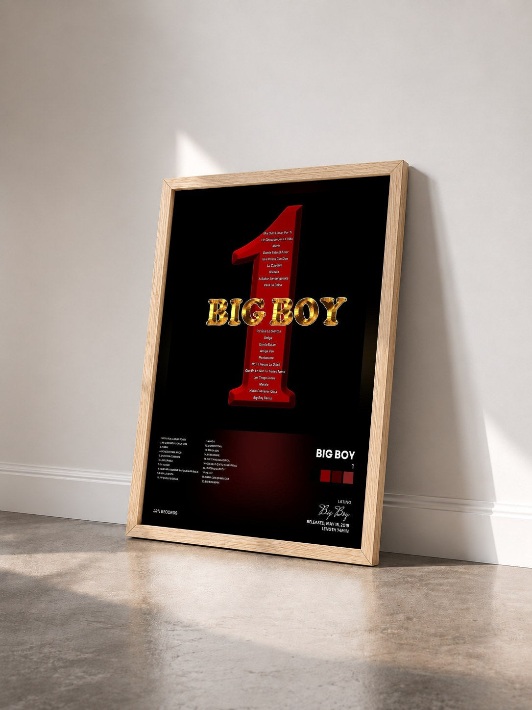 #bois Tableau de l'album 1 de Big Boy vu de trois quarts, cadre en bois brut