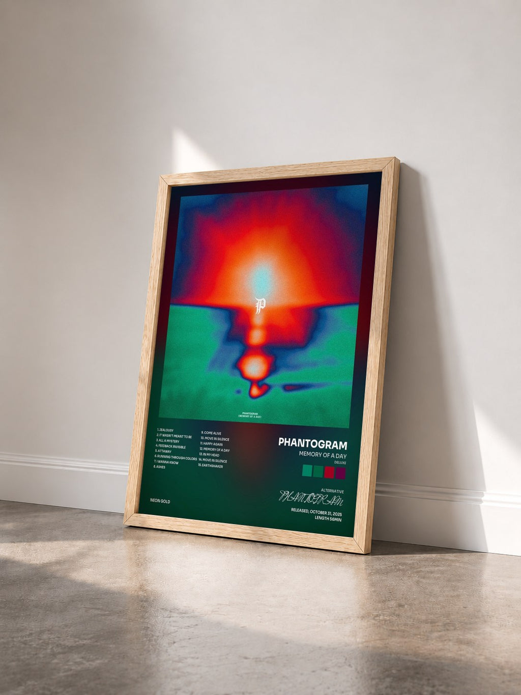 #bois Tableau de l'album Memory Of A Day (Deluxe) de PHANTOGRAM vu de trois quarts, cadre en bois brut