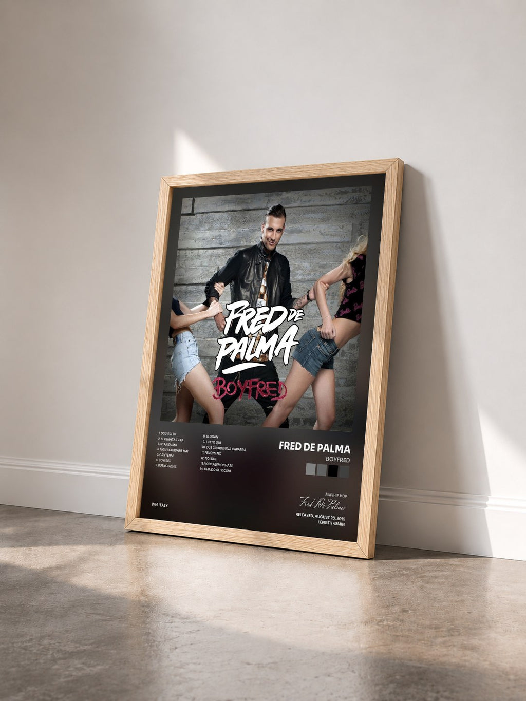 #bois Tableau de l'album BoyFred de Fred De Palma vu de trois quarts, cadre en bois brut