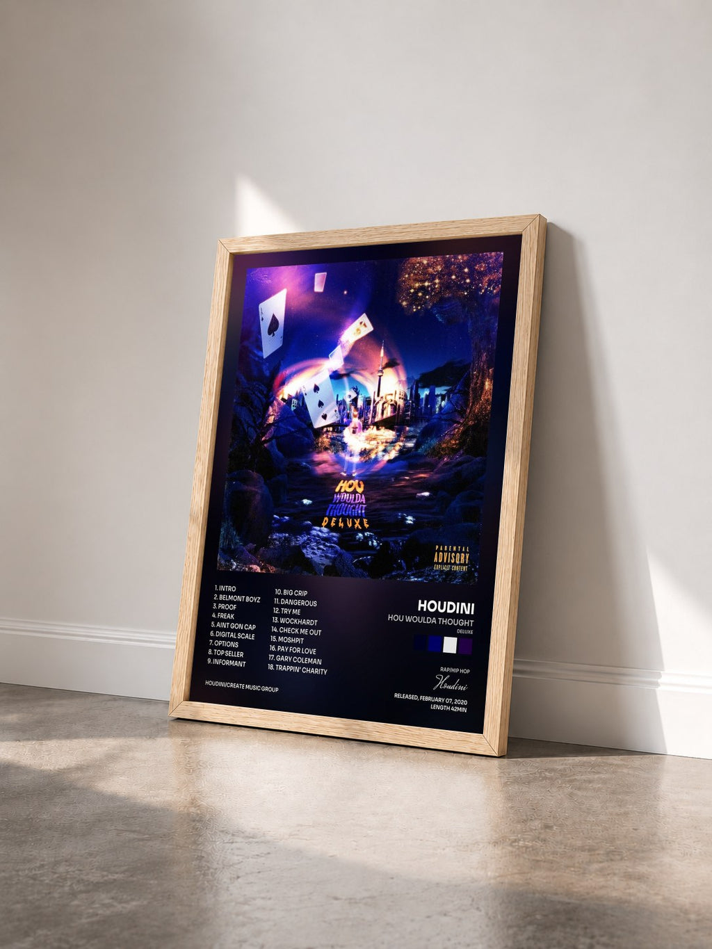 #bois Tableau de l'album HOU WOULDA THOUGHT (DELUXE) de Houdini vu de trois quarts, cadre en bois brut
