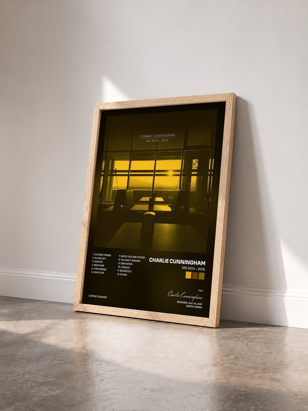 #bois Tableau de l'album EPs 2014 - 2016 de Charlie Cunningham vu de trois quarts, cadre en bois brut