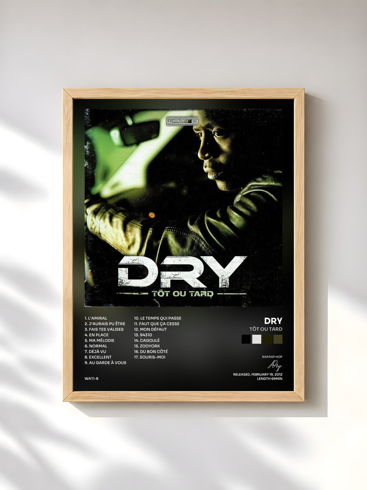 #bois Tableau de l'album Tôt ou tard de Dry, cadre en bois brut, imprimé et encadré en France