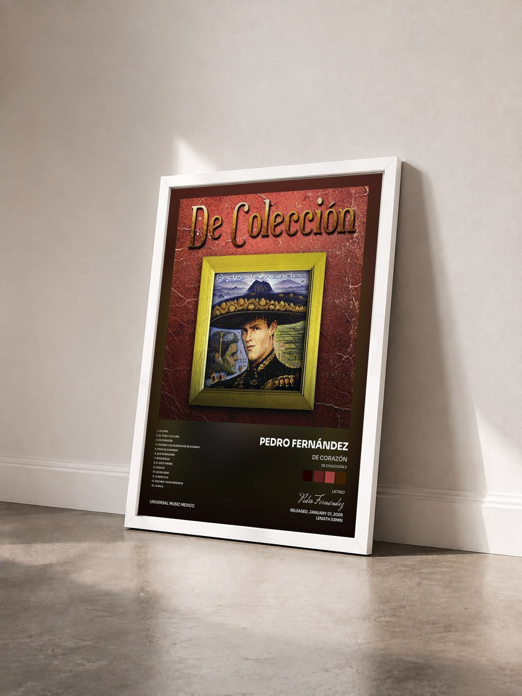 #blanc Tableau de l'album De Corazón (De Colección 2) de Pedro Fernández vu de trois quarts, cadre blanc