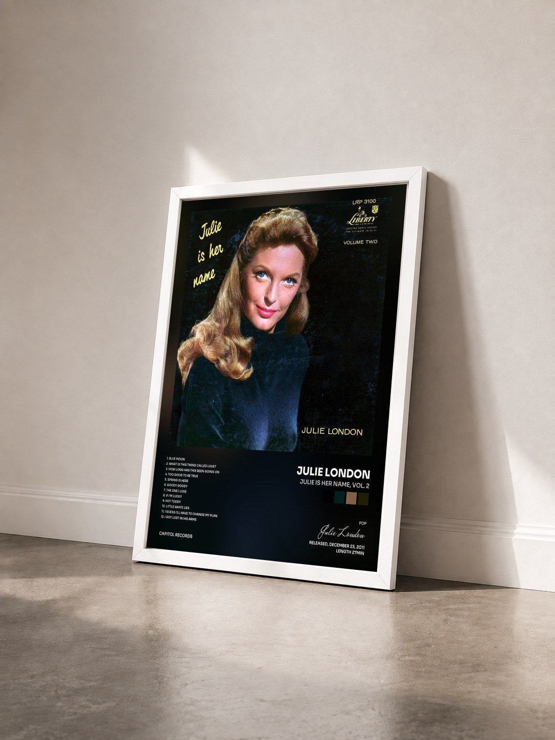 #blanc Tableau de l'album Julie Is Her Name, Vol. 2 de Julie London vu de trois quarts, cadre blanc