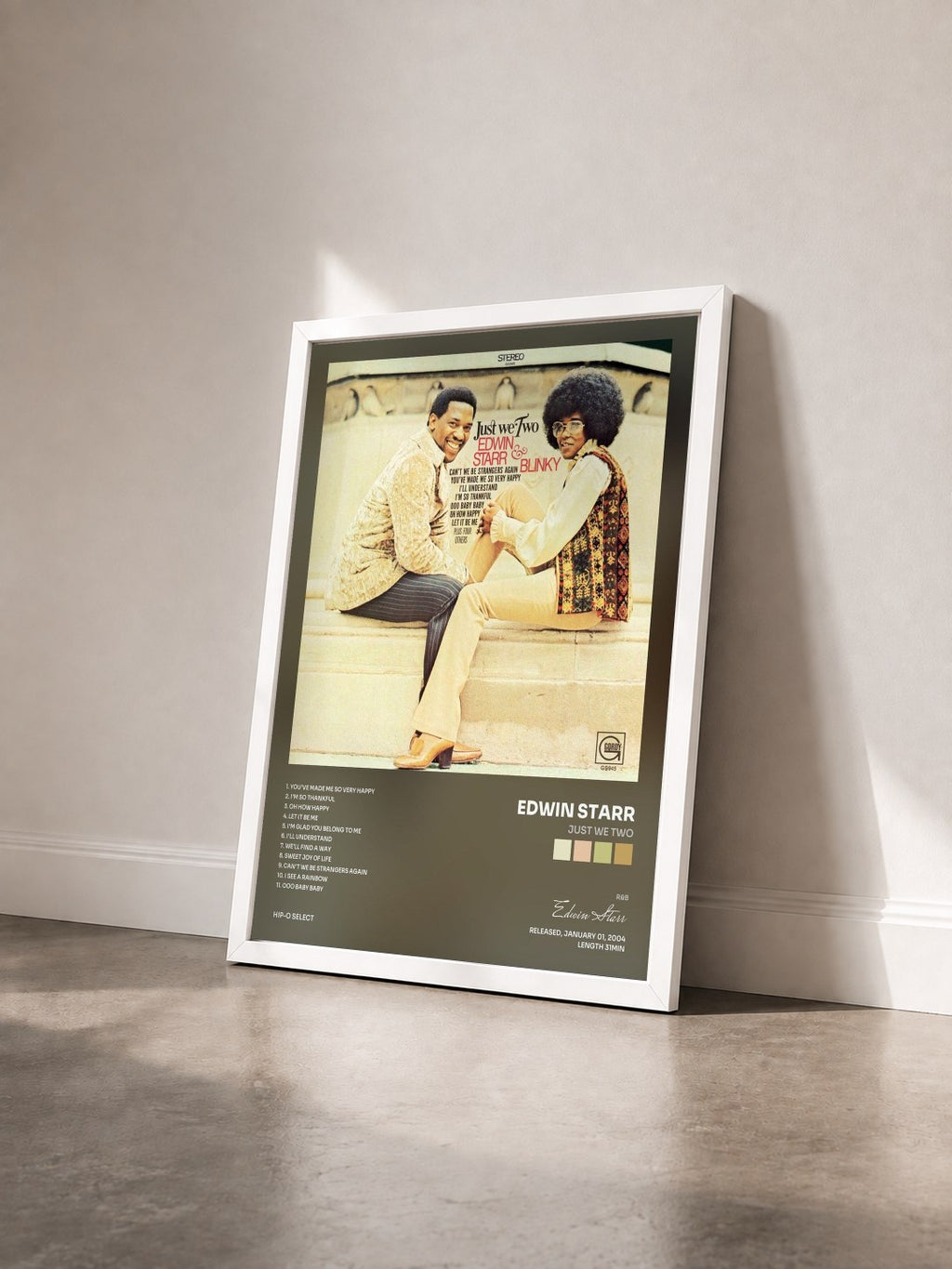#blanc Tableau de l'album Just We Two de Edwin Starr vu de trois quarts, cadre blanc