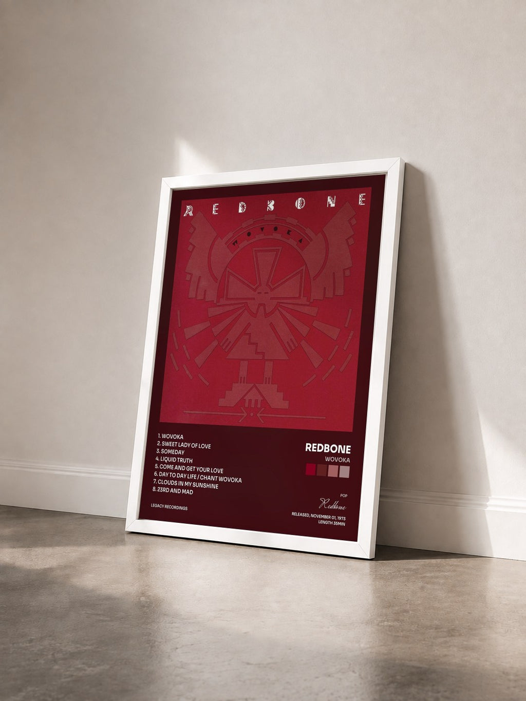 #blanc Tableau de l'album Wovoka de Redbone vu de trois quarts, cadre blanc