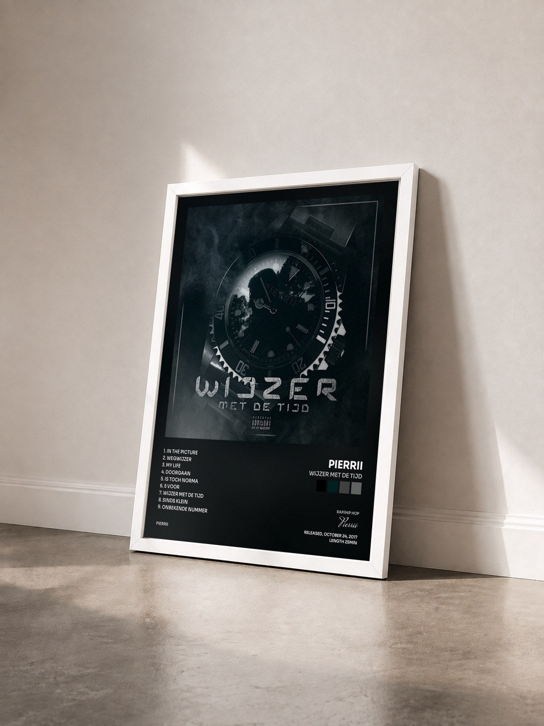 #blanc Tableau de l'album Wijzer Met De Tijd de Pierrii vu de trois quarts, cadre blanc
