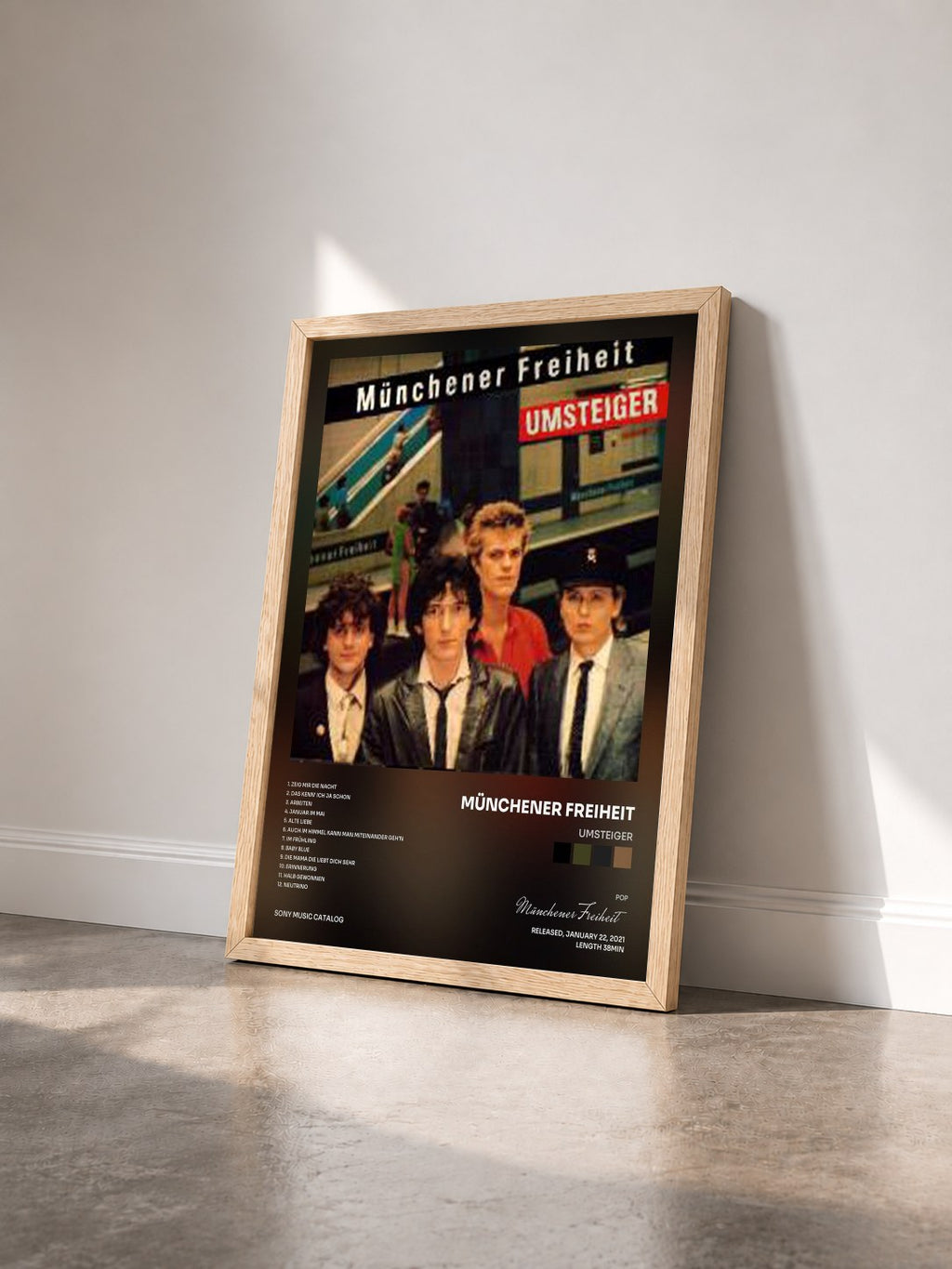 #bois Tableau de l'album Umsteiger de Münchener Freiheit vu de trois quarts, cadre en bois brut