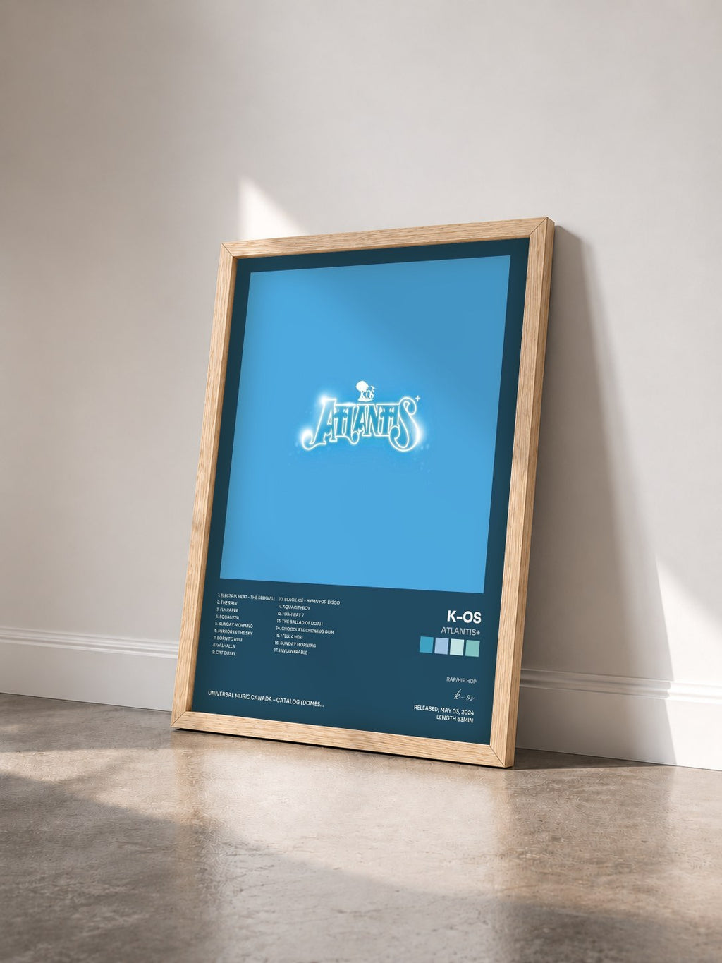 #bois Tableau de l'album Atlantis+ de k-os vu de trois quarts, cadre en bois brut