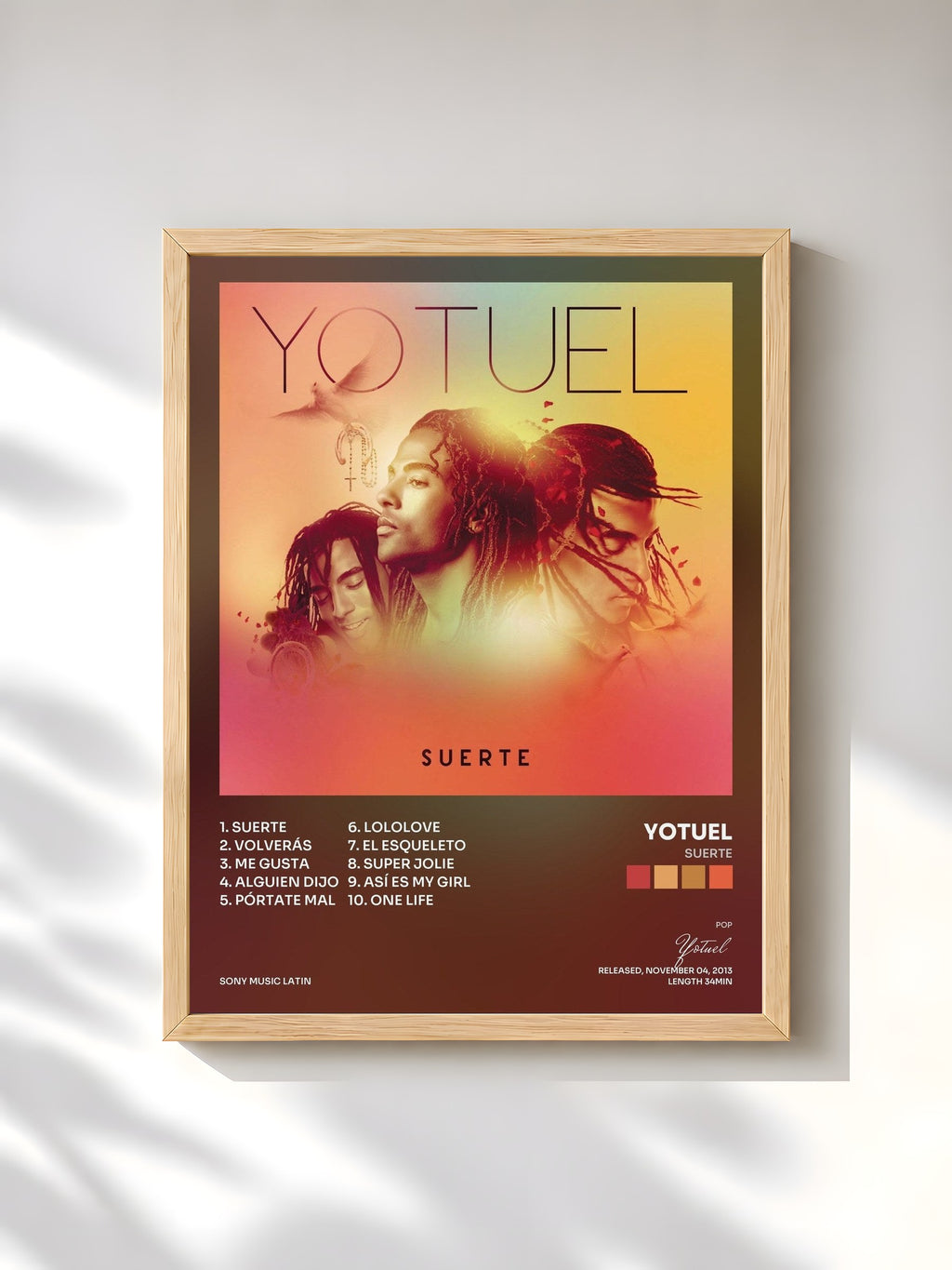 #bois Tableau de l'album Suerte de Yotuel, cadre en bois brut, imprimé et encadré en France