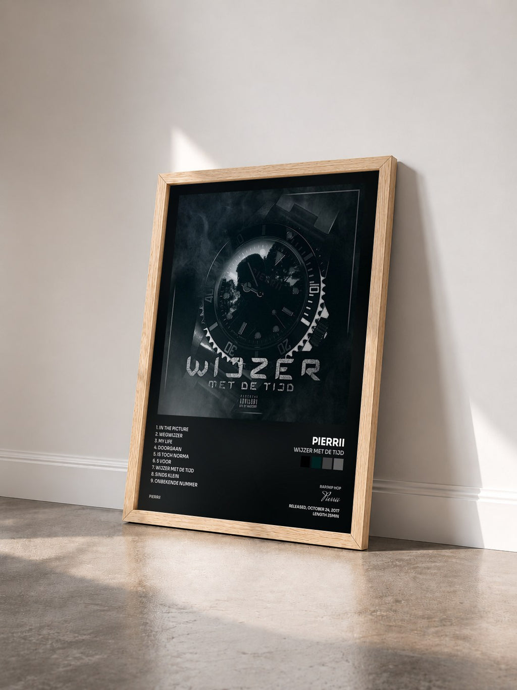 #bois Tableau de l'album Wijzer Met De Tijd de Pierrii vu de trois quarts, cadre en bois brut
