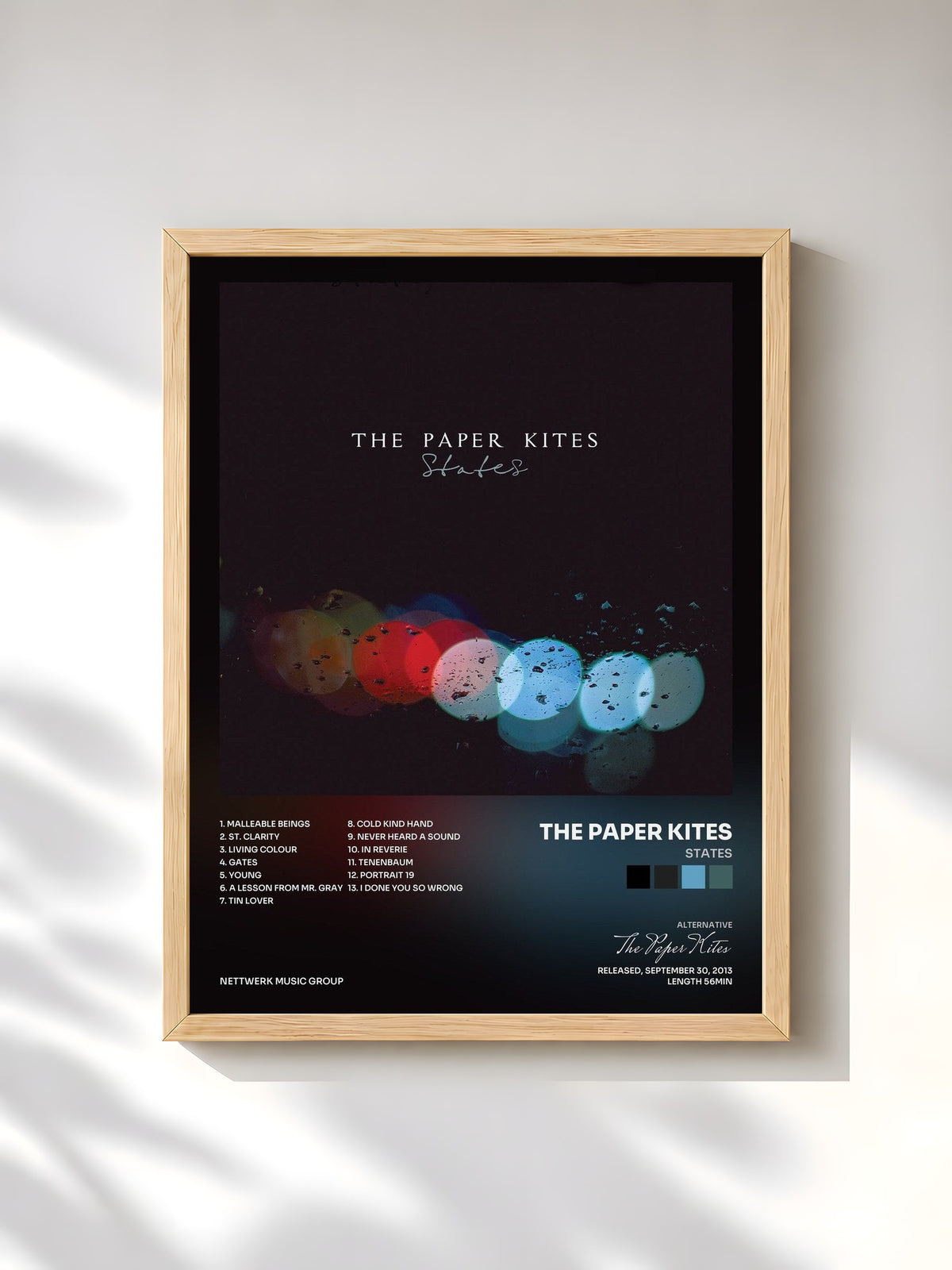#bois Tableau de l'album States de The Paper Kites, cadre en bois brut, imprimé et encadré en France
