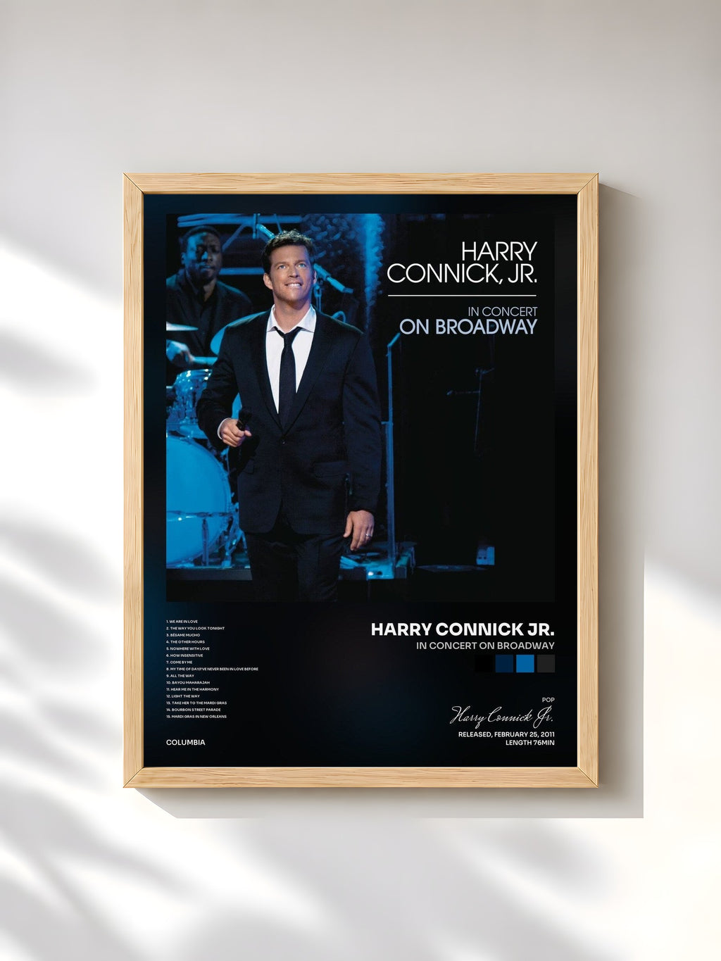 #bois Tableau de l'album In Concert On Broadway de Harry Connick Jr., cadre en bois brut, imprimé et encadré en France