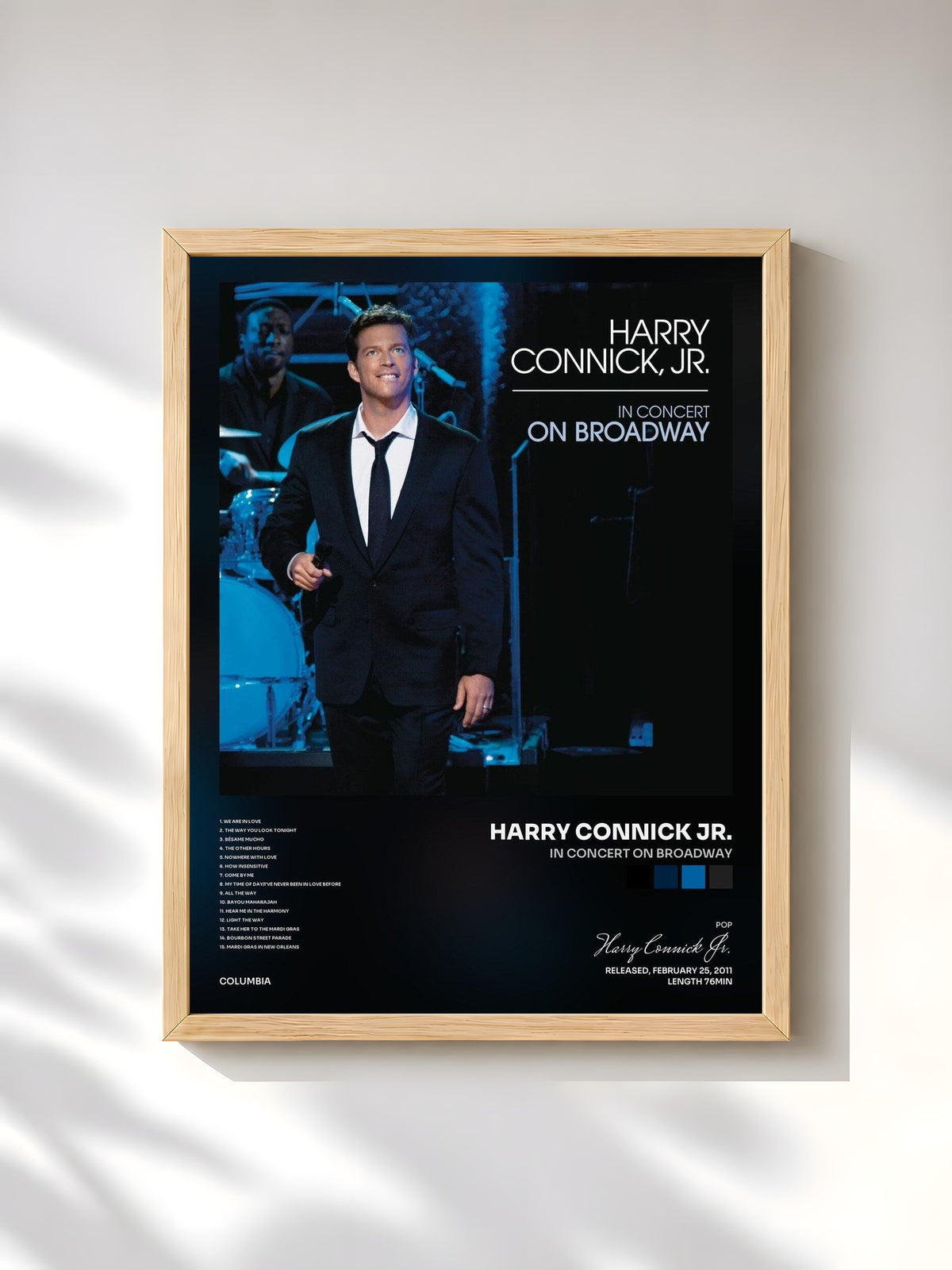 #bois Tableau de l'album In Concert On Broadway de Harry Connick Jr., cadre en bois brut, imprimé et encadré en France