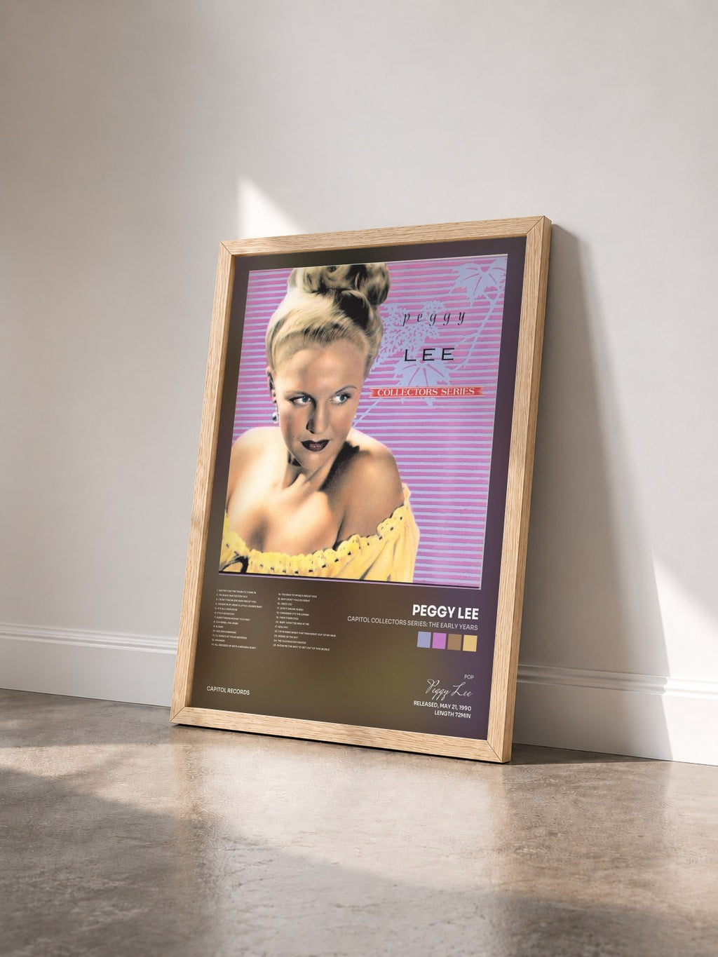 #bois Tableau de l'album Capitol Collectors Series: The Early Years de Peggy Lee vu de trois quarts, cadre en bois brut