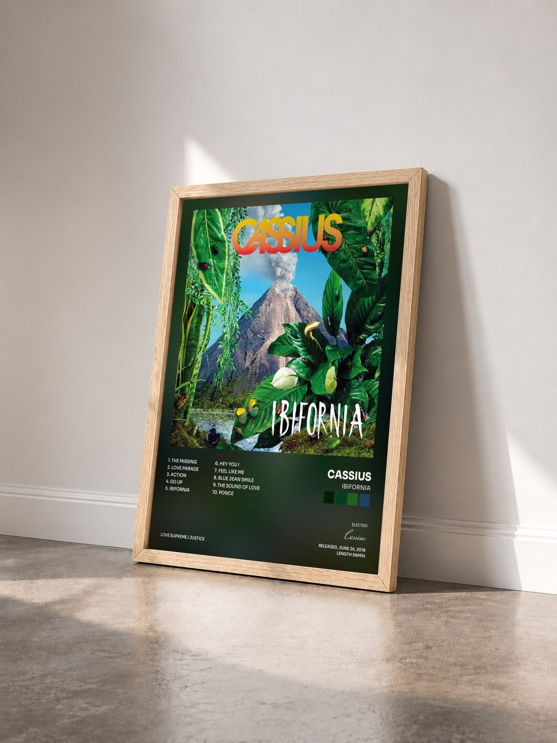 #bois Tableau de l'album Ibifornia de Cassius vu de trois quarts, cadre en bois brut