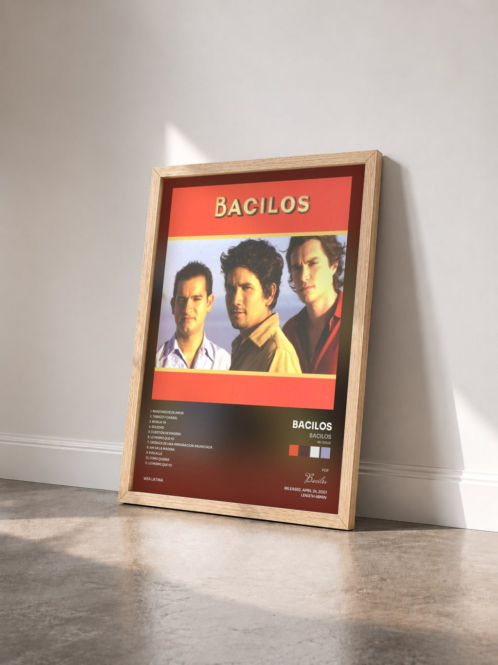 #bois Tableau de l'album Bacilos (Re-Issue) de Bacilos vu de trois quarts, cadre en bois brut